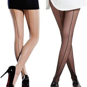 Sexy Sheer Back Seam Nude(Beige) Pantyhose Solid Reinforced Crotch Footed Tights